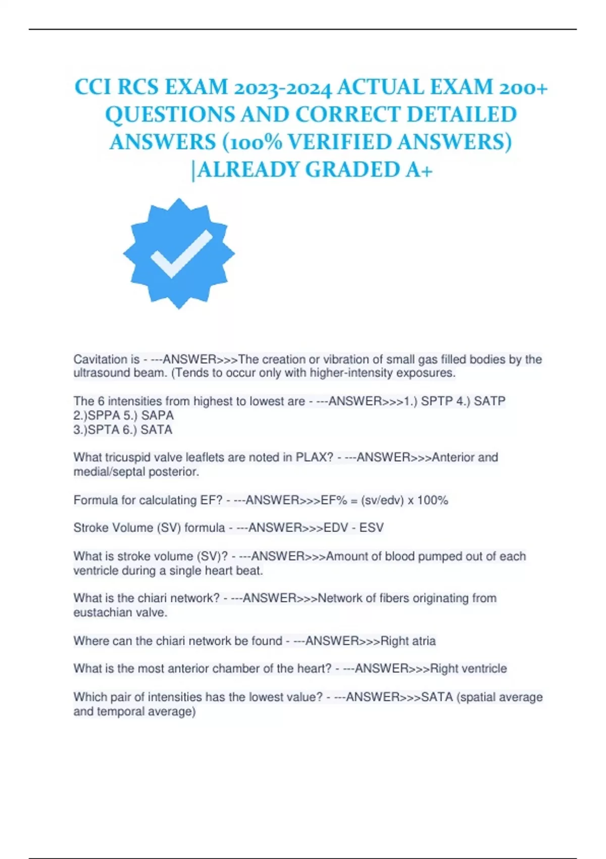 CCI RCS EXAM 20232024 ACTUAL EXAM 200+ QUESTIONS AND CORRECT DETAILED