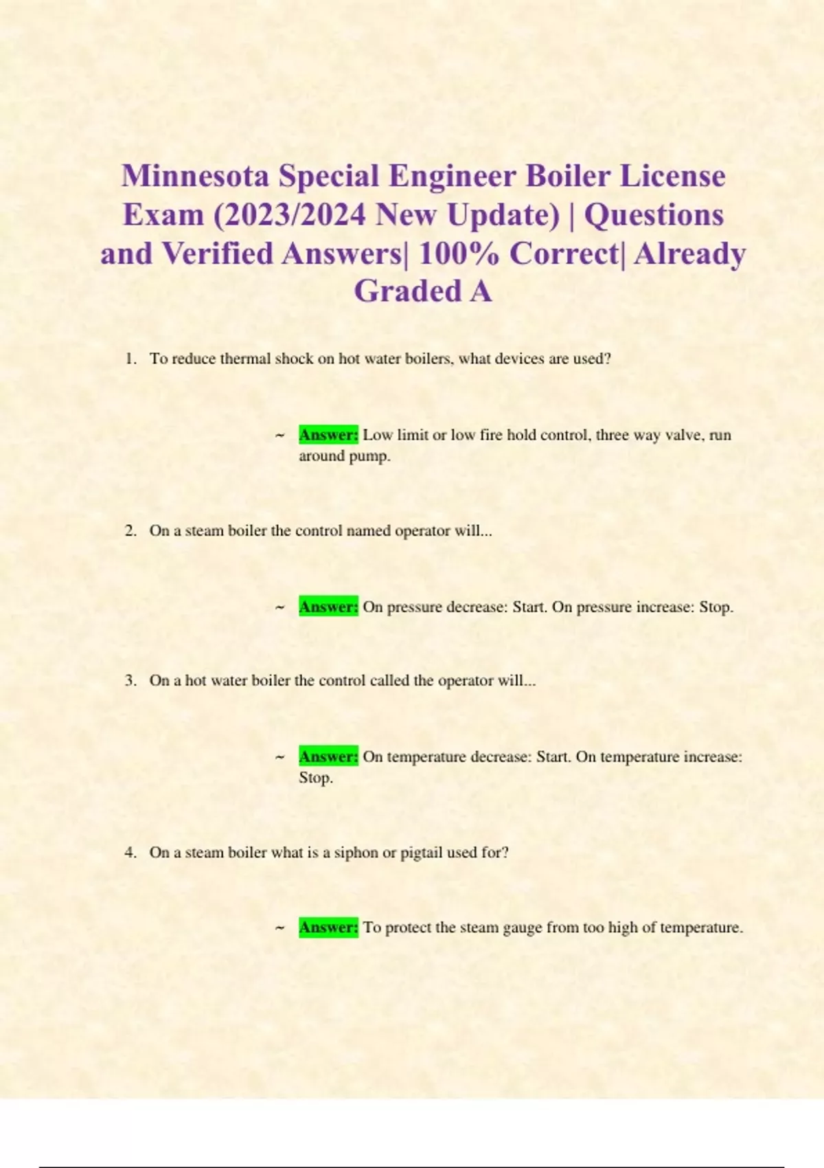 Minnesota Special Engineer Boiler License Exam (2023/2024 New Update
