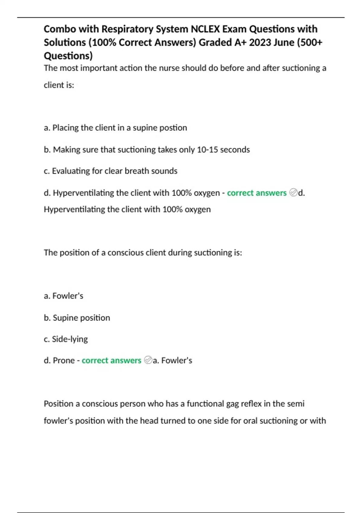 Combo with Respiratory System NCLEX Exam Questions with Solutions (100% ...