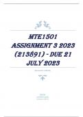 MTE1501 Assignment 3 2023 (213891) - DUE 21 July 2023