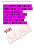 WALDEN UNIVERSITY NRNP 6645 Psychotherapy Midterm Exam 3 LATEST VERSIONS GRADED A /REAL EXAM/UPDATED APRIL 2023 WEEK 6
