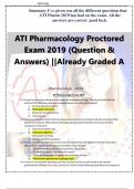 Summary I’ve given you all the different questions that ATI Pharm 2019 has had on the exam. All the answers are correct. good luck.