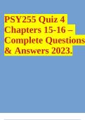 PSY255 Quiz 4 Chapters 15-16 – Complete Questions & Answers 2023.
