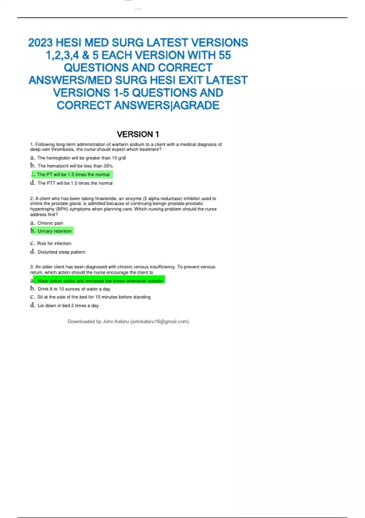 2023 HESI MED SURG LATEST VERSIONS 1,2,3,4 & 5 EACH VERSION WITH 55 ...