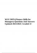 WGU D076 (Finance Skills for Managers) Exam Review Questions With Correct  Answers | Updated 2023/2024 Graded A+