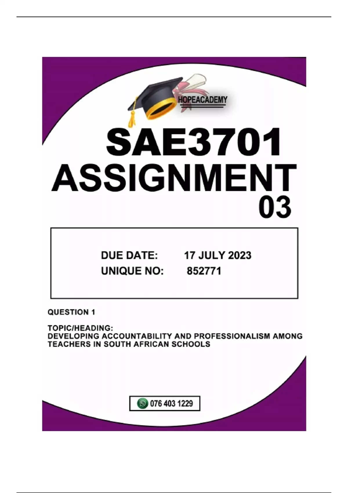 sae3701 assignment 3 memorandum