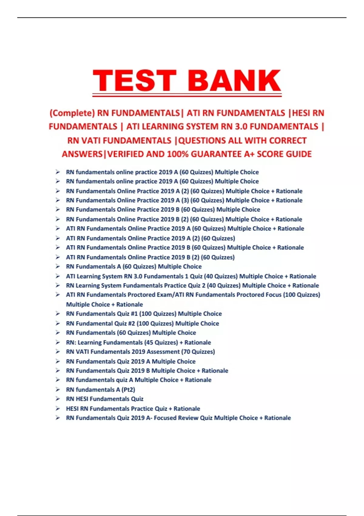 Complete RN FUNDAMENTALS ATI RN FUNDAMENTALS HESI RN FUNDAMENTALS complete rn fundamentals ati rn fundamentals hesi rn fundamentals