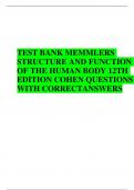 TEST BANK MEMMLERS STRUCTURE AND FUNCTION OF THE HUMAN BODY 12TH EDITION COHEN QUESTIONS WITH CORRECTANSWERS