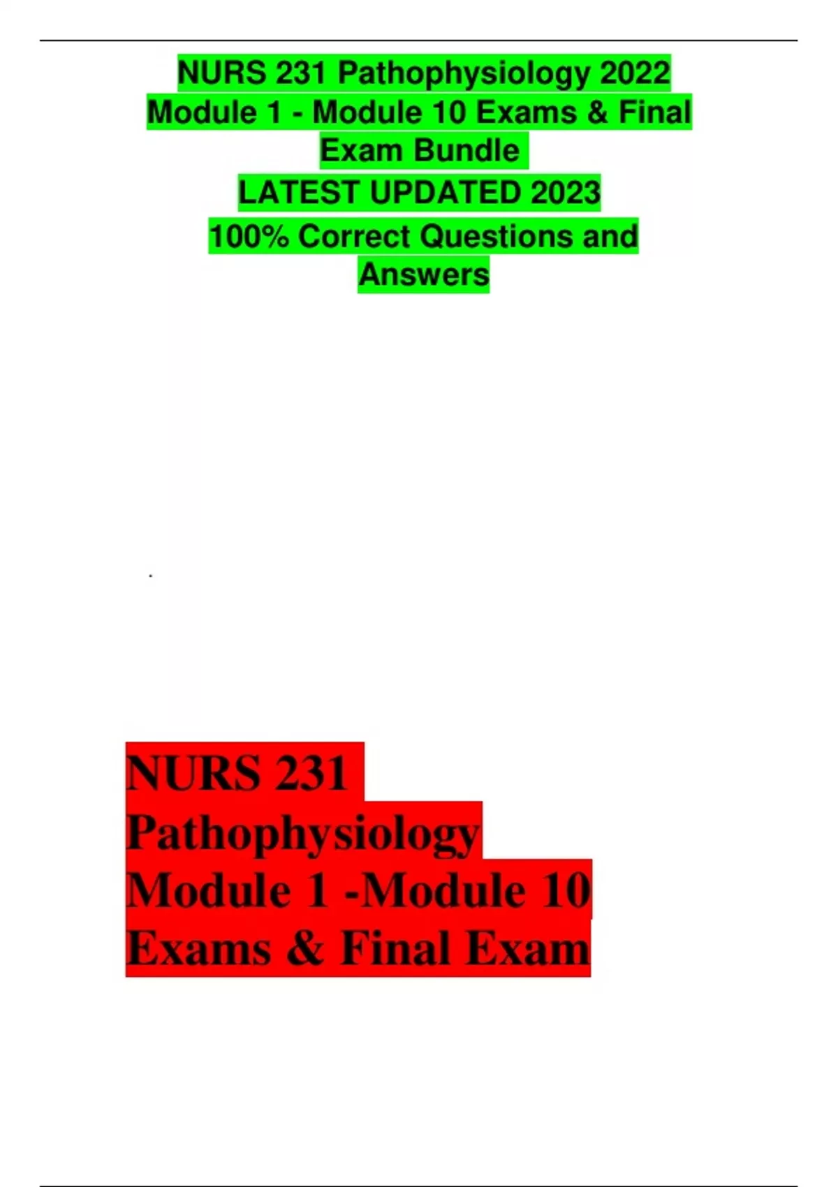 NURS 231 Pathophysiology 2022 Module 1 - Module 10 Exams & Final Exam ...