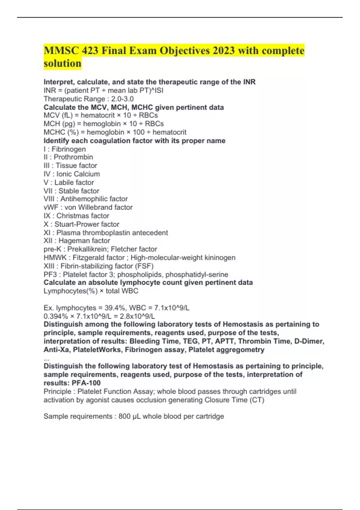 MMSC 423 Final Exam Objectives 2023 with complete solution MMSC 423