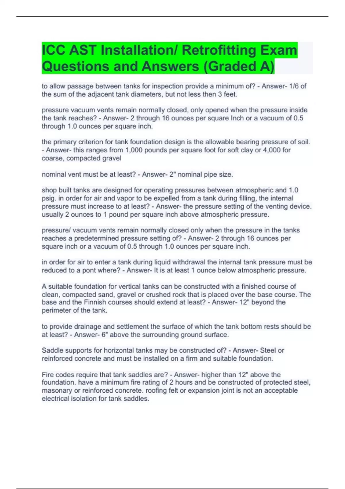 ICC AST Installation/ Retrofitting Exam Questions and Answers (Graded A ...