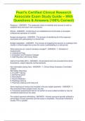 Pearl's Certified Clinical Research Associate Exam Study Guide – With Questions & Answers (100% Correct)
