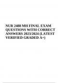 NUR 2488 MH FINAL EXAM QUESTIONS WITH CORRECT ANSWERS 2023/2024 (LATEST VERIFIED GRADED A+)
