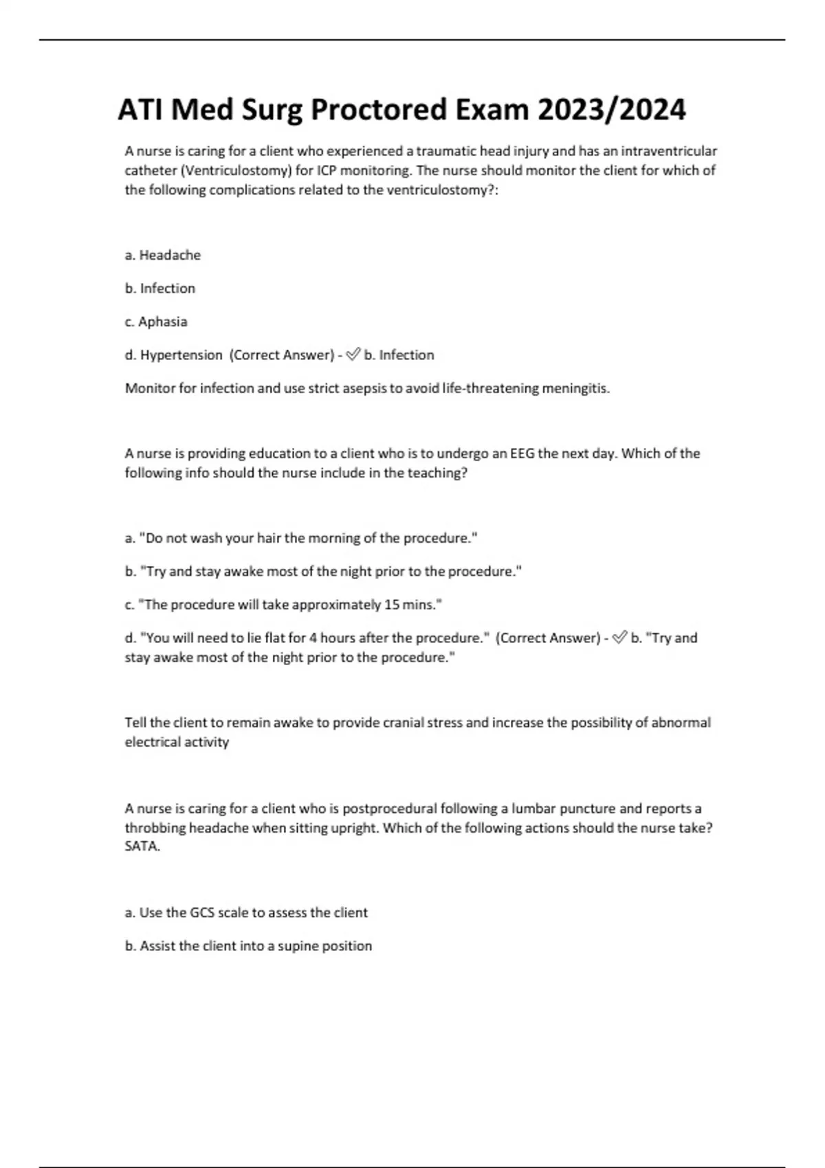 ATI Med Surge Proctored Exam 2023/2024 rated A+ - Nursing ati - Stuvia US