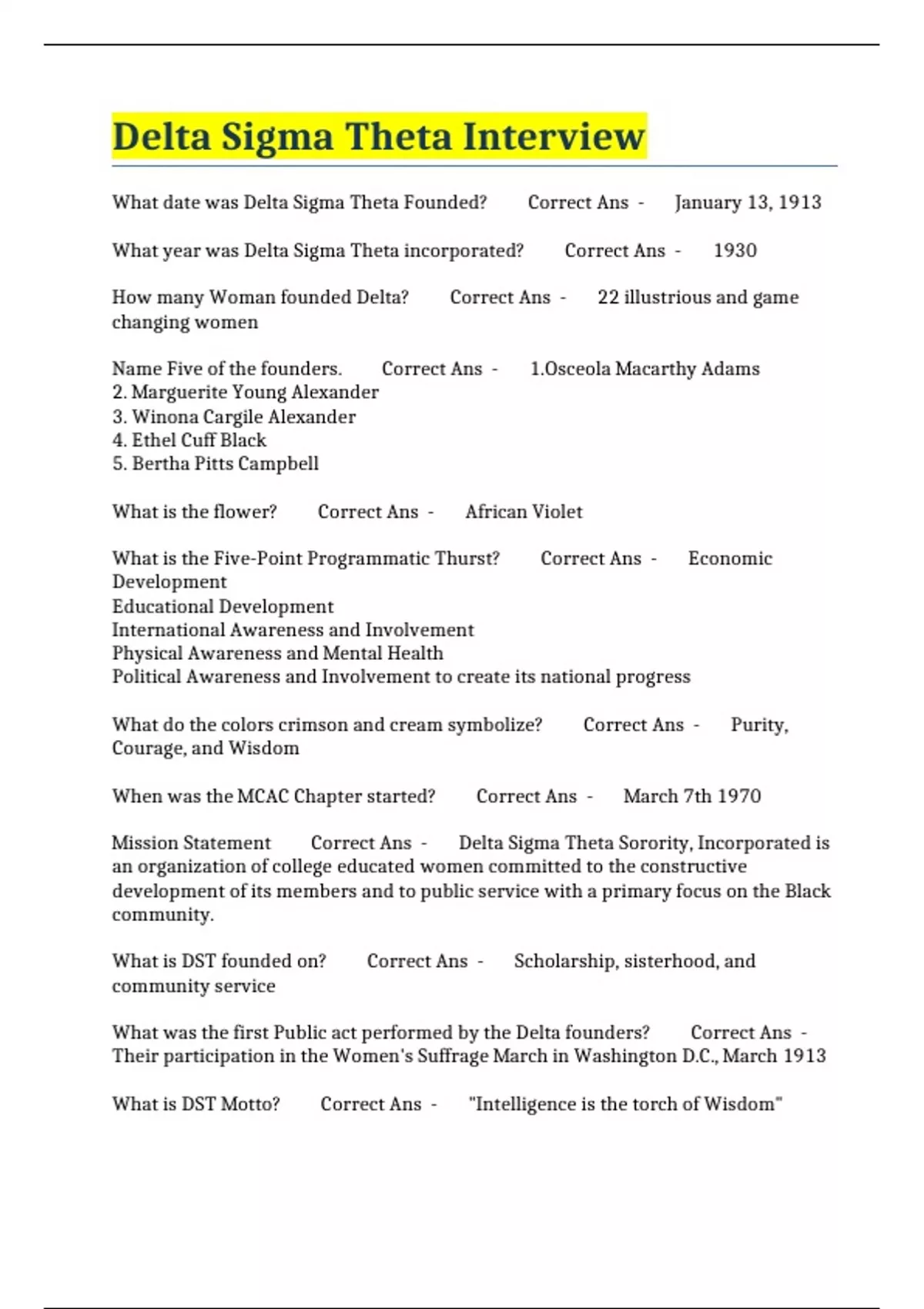 Delta Sigma Theta Interview - Delta Sigma Theta Interview - Stuvia US