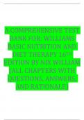 A COMPREHENSIVE TEST BANK FOR&colon; WILLIAMS BASIC NUTRITION AND DIET THERAPY 16TH EDITION BY NIX WILLIAM &lpar;ALL CHAPTERS WITH QUESTIONS&comma; ANSWERS&comma; AND RATIONALE&rpar;
