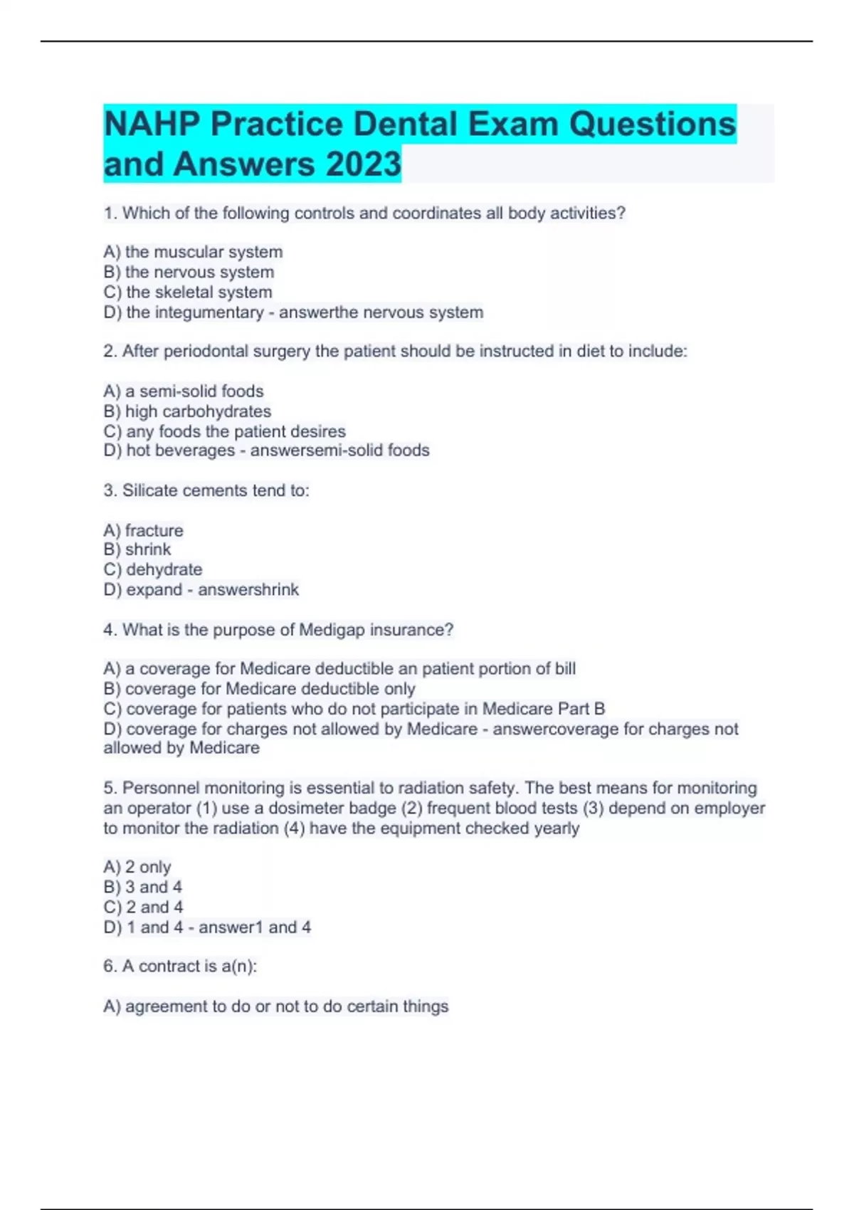 NAHP Practice Dental Exam Questions and Answers 2023 NAHP Stuvia US