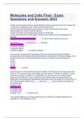 Molecules and Cells Final - Exam Questions and Answers 2023.
