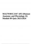 MA279/BSC2347 AP2 | Human Anatomy and Physiology II | Module 09 Quiz | Latest Update
