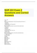 NUR 222 Exam 2 Questions and Correct Answers