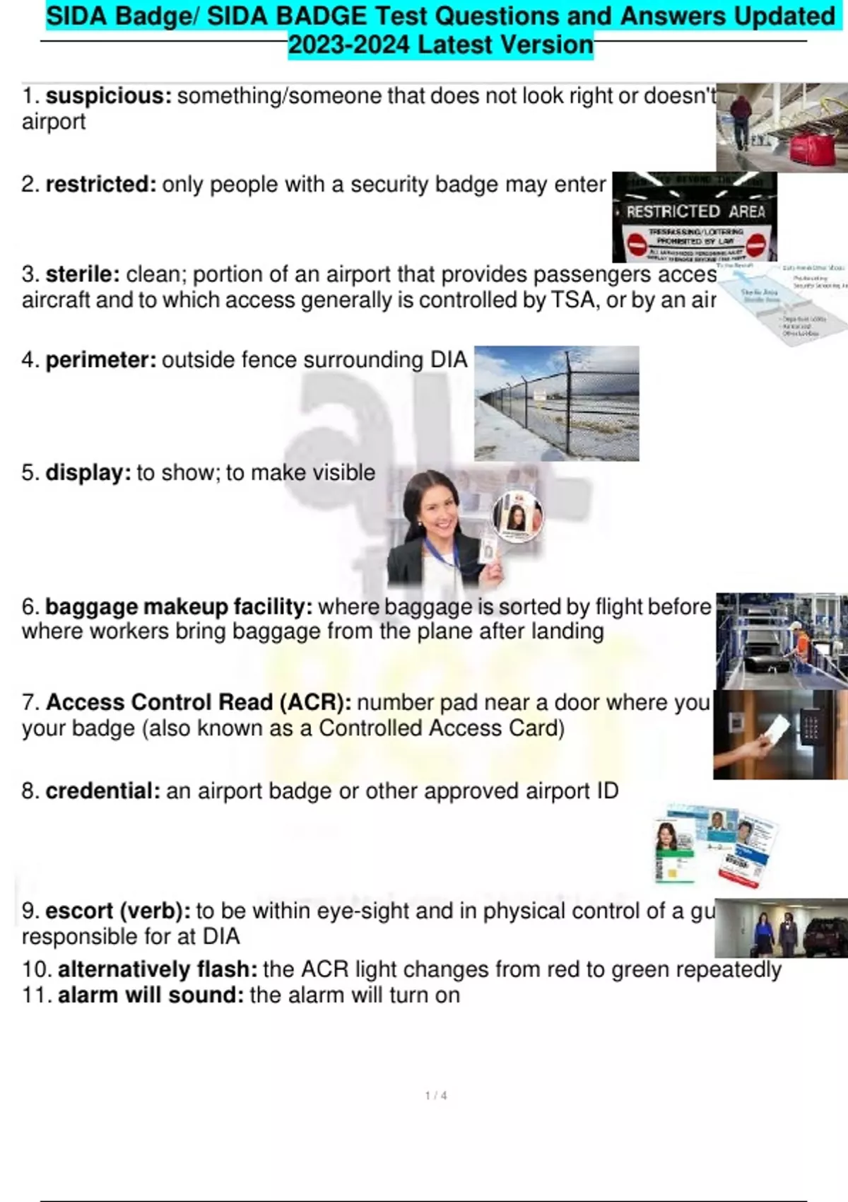 SIDA Badge/ SIDA BADGE Test Questions and Answers Updated Latest