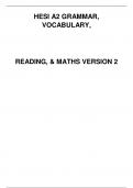 HESI A2 Grammar, Vocab, Reading, & Math Version 2 (with ANSWERS)