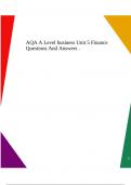 AQA A Level business Unit 5 Finance Questions And Answers .