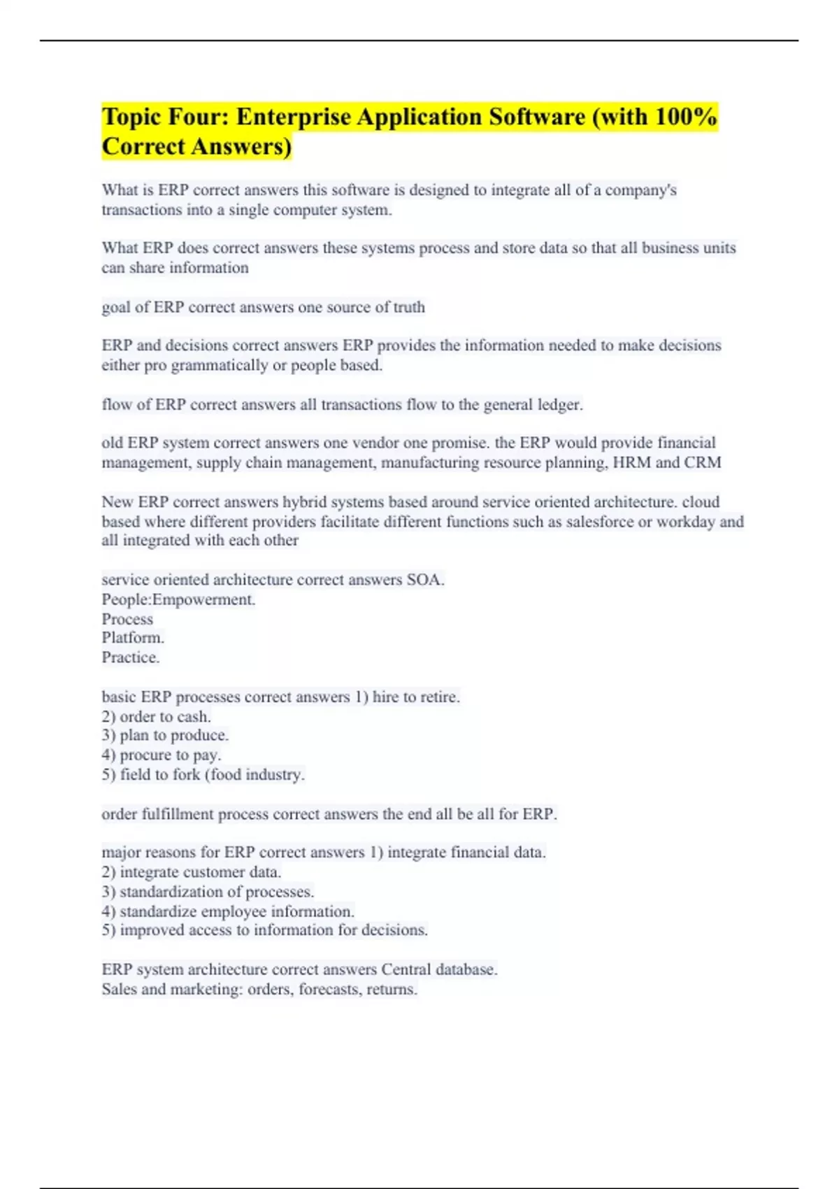 Topic Four: Enterprise Application Software (with 100% Correct Answers ...