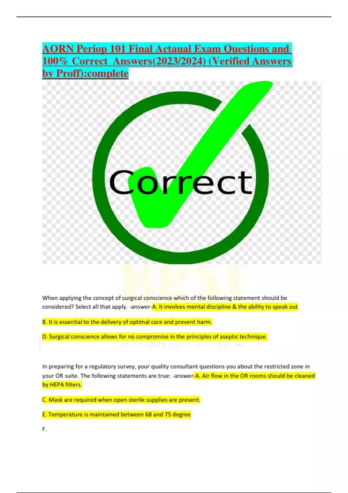 AORN Periop 101 Final Actaual Exam Questions and 100% Correct Answers ...
