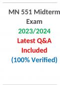 MN 551 Midterm Exam  2023/2024  Latest Q&A Included  (100% Verified)