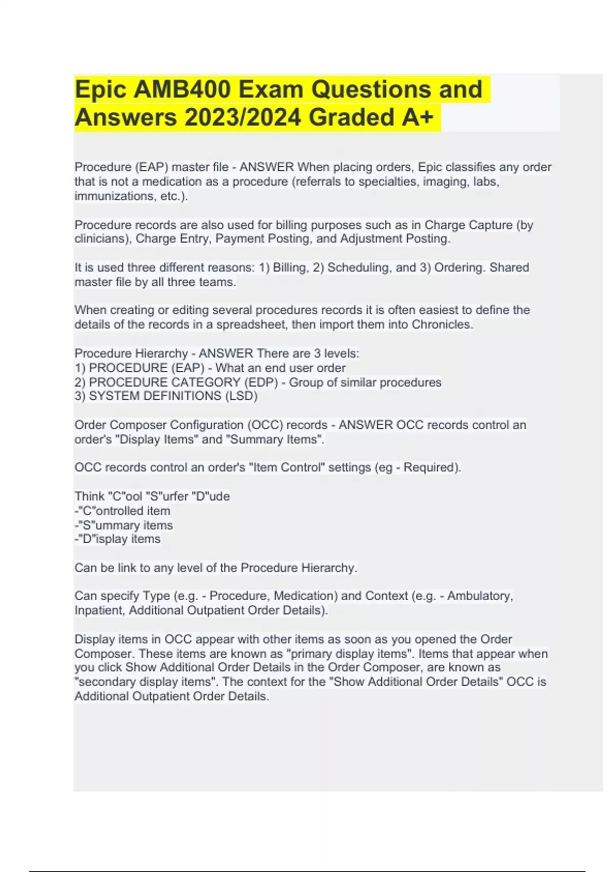 EPIC AMB 400 Sample Test Review Questions With Correct Answers Latest