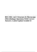 BIO 250L Lab 3 Structure & Microscopy (Microbiology) Questions With Correct Answers | Latest Update Graded A+