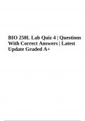 BIO 250L Lab Quiz 4 | Questions With Correct Answers | Latest Update Graded A+