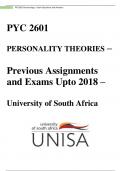 PYC 2601 PERSONALITY THEORIES - Previous Assignments and Exams Upto 2018 - University of South Africa