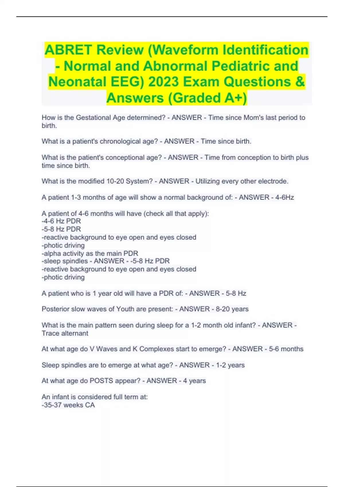 ABRET Review (Waveform Identification Normal and Abnormal Pediatric