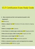 CLT Certification Exam Study Guide Questions and Answers 2023 – 2024 (Verified Answers)