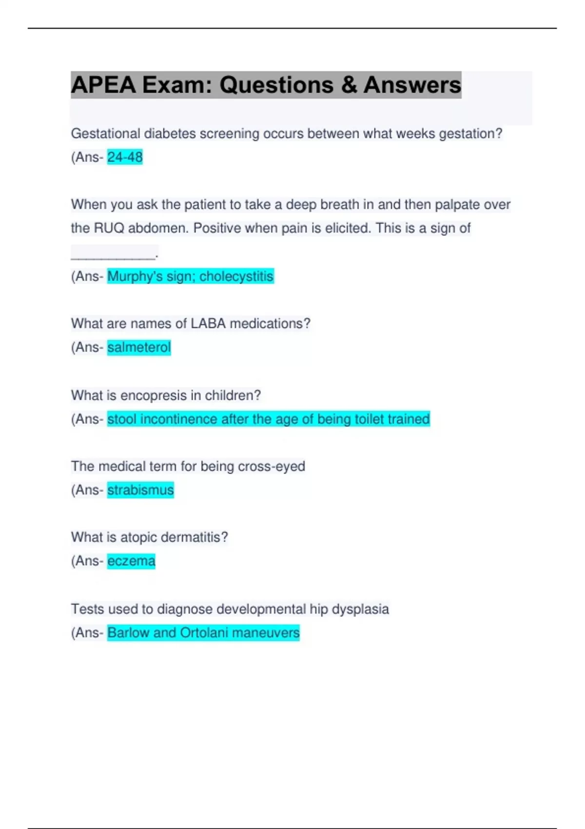 APEA Exam Questions & Answers Guaranteed A+ Score Guide APEA