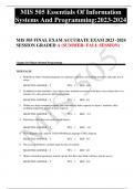 MIS 505 FINAL EXAM ACCURATE EXAM 2023 -2024 SESSION GRADED A (SUMMER- FALL SESSION)