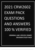 2021 CRW2602  EXAM PACK QUESTIONS  AND ANSWERS  100 % VERIFIED CRIMINAL LAW: SPECIFIC CRIMES  REVISION STUDY PACK