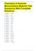 Chemistry H Summer Memorization Material Test Questions With Complete Solutions