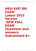 HESI EXIT RN EXAM  Latest 2023 Version   NEW FULL EXAM  Questions and answers  Guaranteed A+