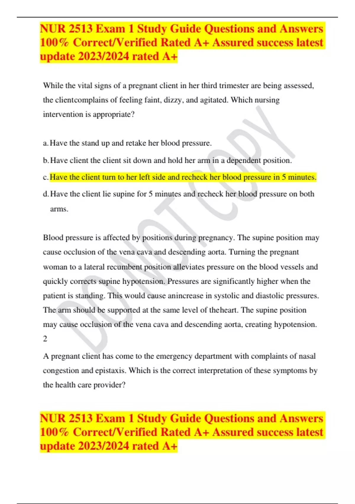 NUR 2513 Exam 1 Study Guide Questions and Answers 100% Correct/Verified ...
