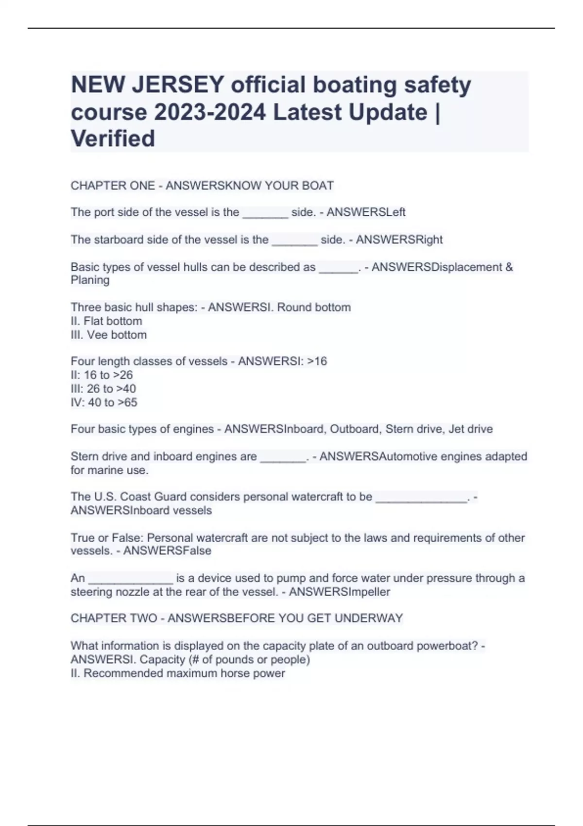 NEW JERSEY official boating safety course 20232024 Latest Update