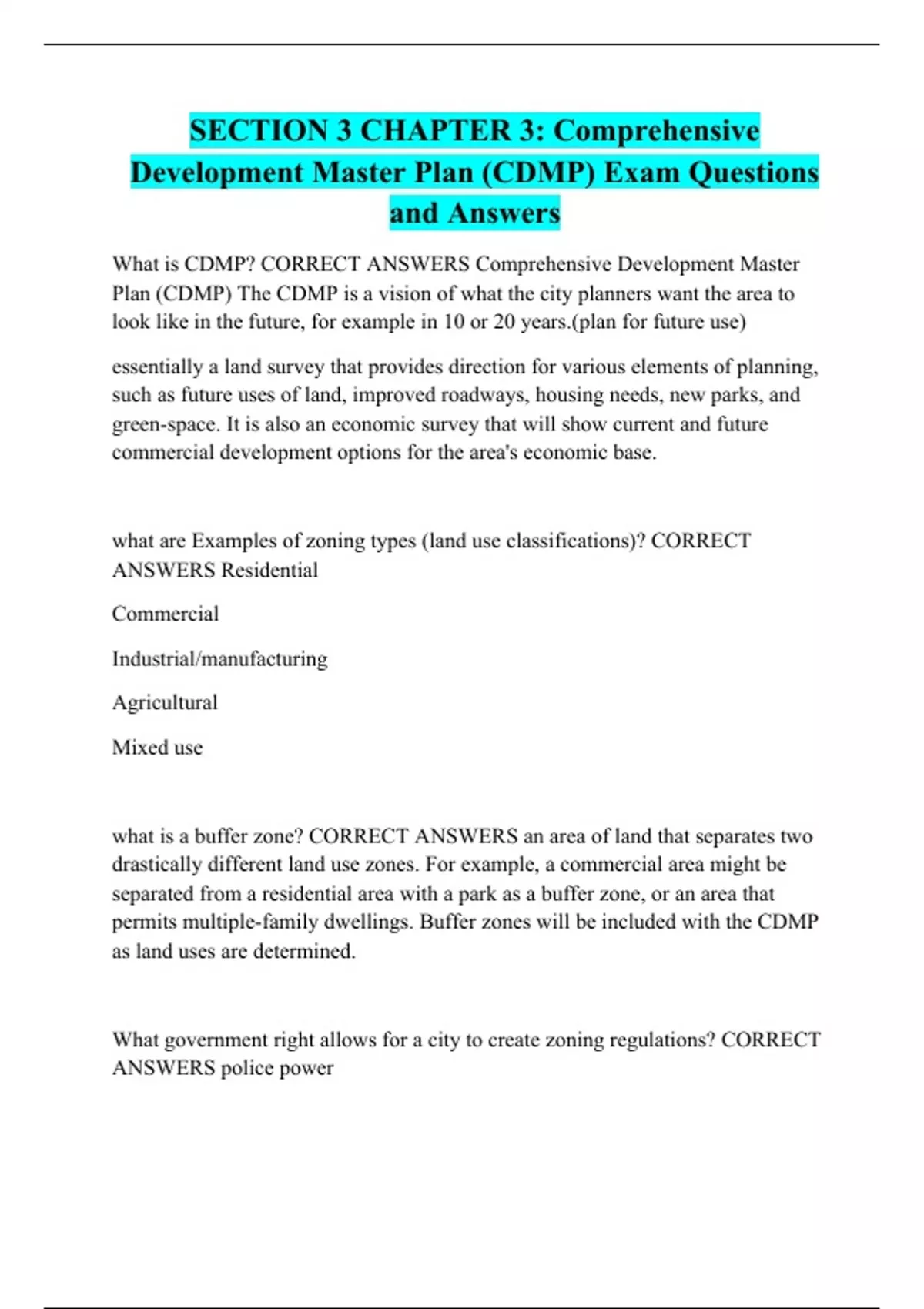 SECTION 3 CHAPTER 3 Comprehensive Development Master Plan (CDMP) Exam