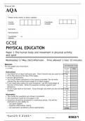 AQA GCSE PHYSICAL EDUCATION Paper 1 MAY 2023 QUESTION PAPER&colon; The human body and movement in physical activity and sport