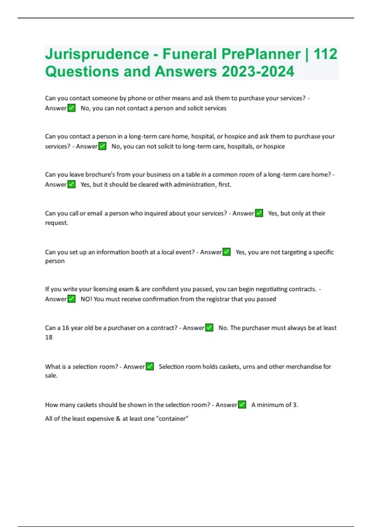 Jurisprudence - Funeral PrePlanner | 112 Questions and Answers ...