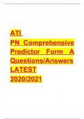 ATI PN Comprehensive Predictor Form A |Questions and Answers| LATEST, 2020/2021 Questions and answers with rationale