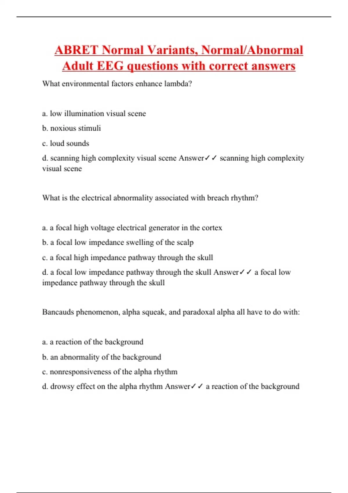 ABRET Normal Variants, Normal/Abnormal Adult EEG questions with correct