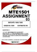 MTE 1501 ASSIGNMENT 3 2023 DUE 18 July 