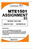 MTE1501 ASSIGNMENT 03 DUE 18 JULY 2023